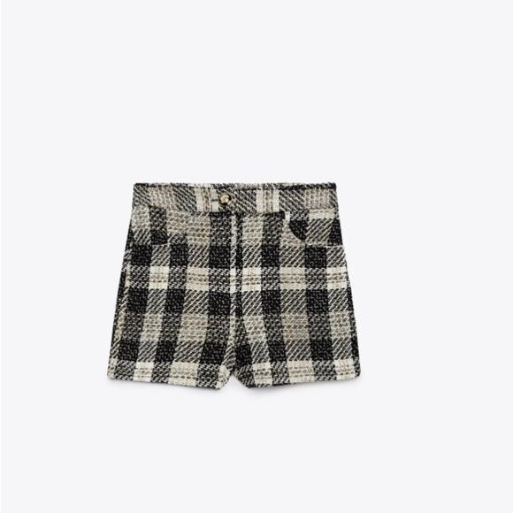 Zara High Waist Black and White Checkered Shorts NWT Size XS - Picture 7 of 9